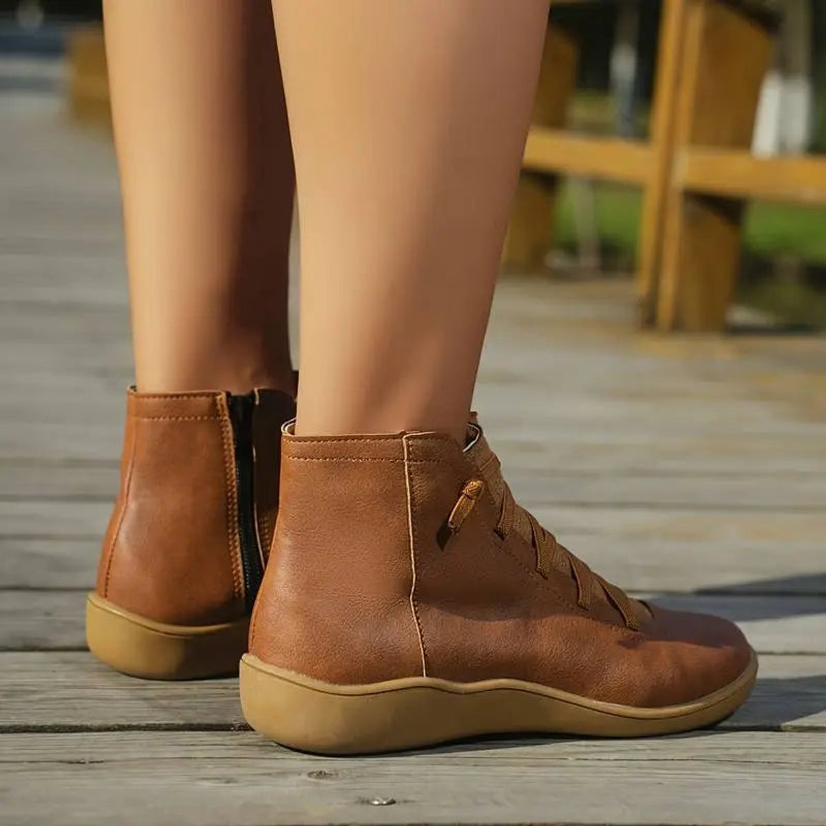 Nora | Dames Veterlaars Platte Zool Gevlochten Rits Ankle Boots