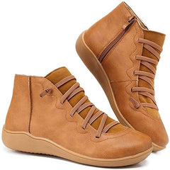 Nora | Dames Veterlaars Platte Zool Gevlochten Rits Ankle Boots