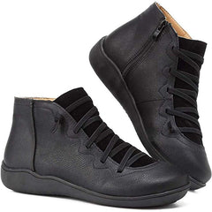 Nora | Dames Veterlaars Platte Zool Gevlochten Rits Ankle Boots