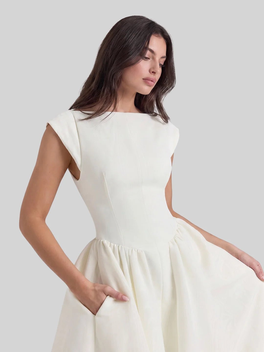 Elin | Dames Vintage Bateau-Hals Midi Satijn Jurk