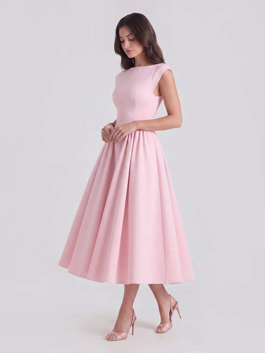 Elin | Dames Vintage Bateau-Hals Midi Satijn Jurk