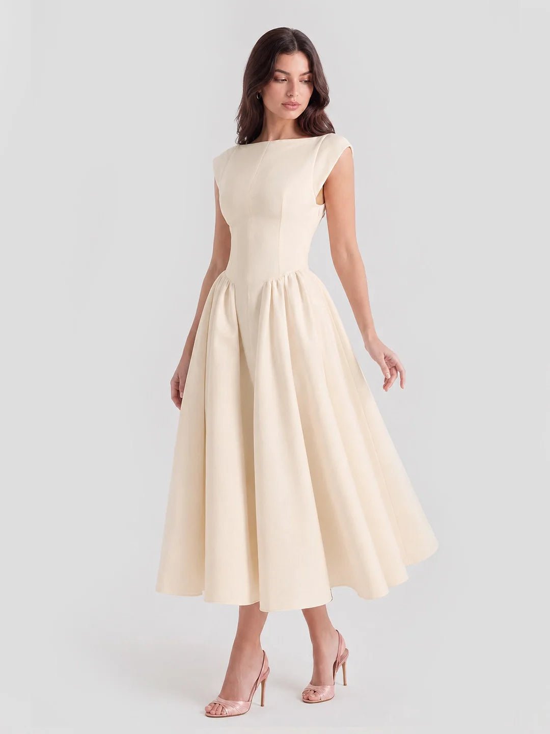 Elin | Dames Vintage Bateau-Hals Midi Satijn Jurk
