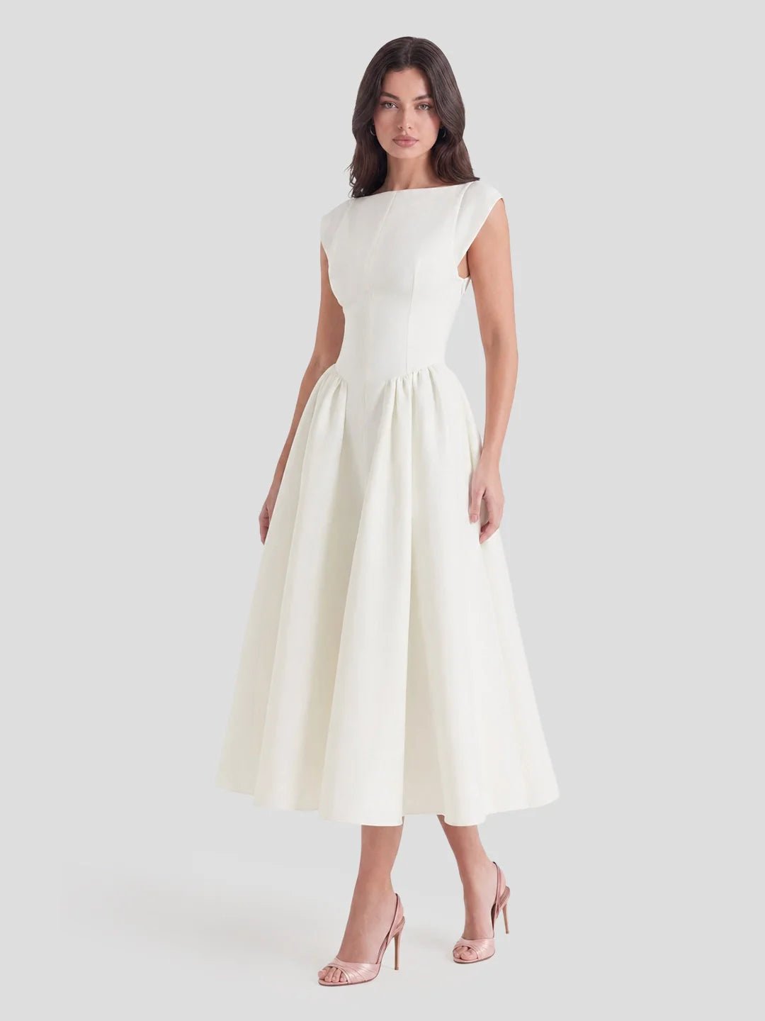 Elin | Dames Vintage Bateau-Hals Midi Satijn Jurk