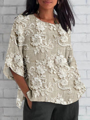 Emma | Dames Vintage Bloemen Relaxed-Fit Blouse met Kant
