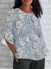 Emma | Dames Vintage Bloemen Relaxed-Fit Blouse met Kant