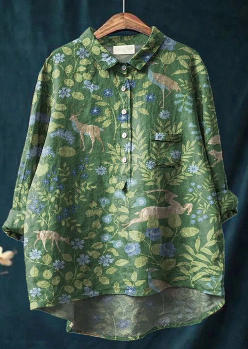 Yara | Dames Vintage Bloemenprint Oversized Linnen Blouse