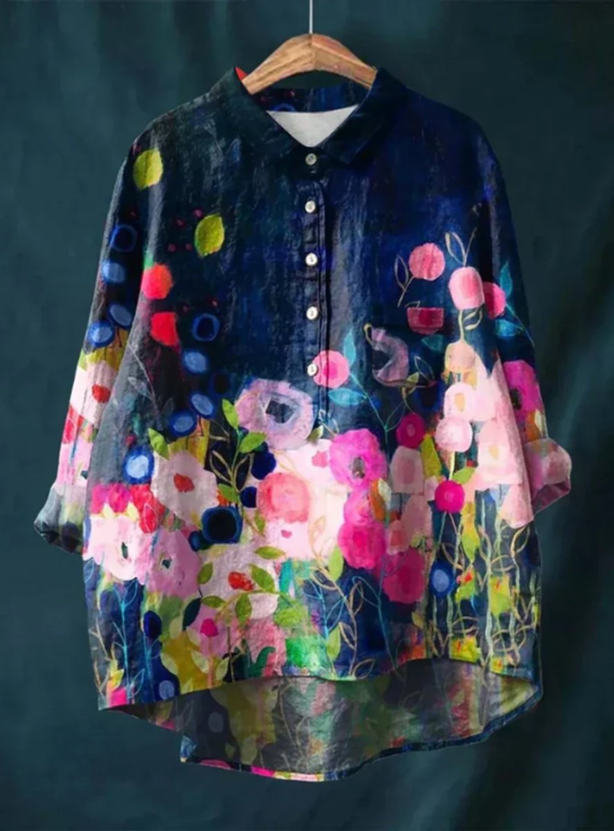 Yara | Dames Vintage Bloemenprint Oversized Linnen Blouse