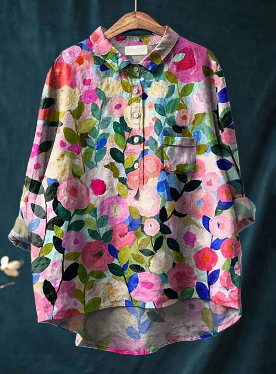 Yara | Dames Vintage Bloemenprint Oversized Linnen Blouse