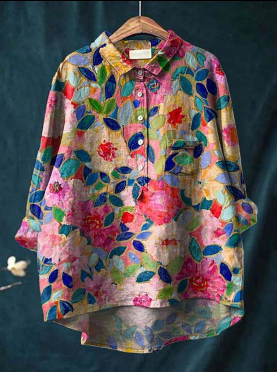 Yara | Dames Vintage Bloemenprint Oversized Linnen Blouse