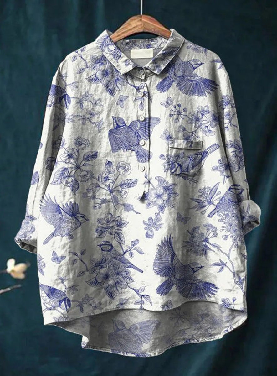 Yara | Dames Vintage Bloemenprint Oversized Linnen Blouse