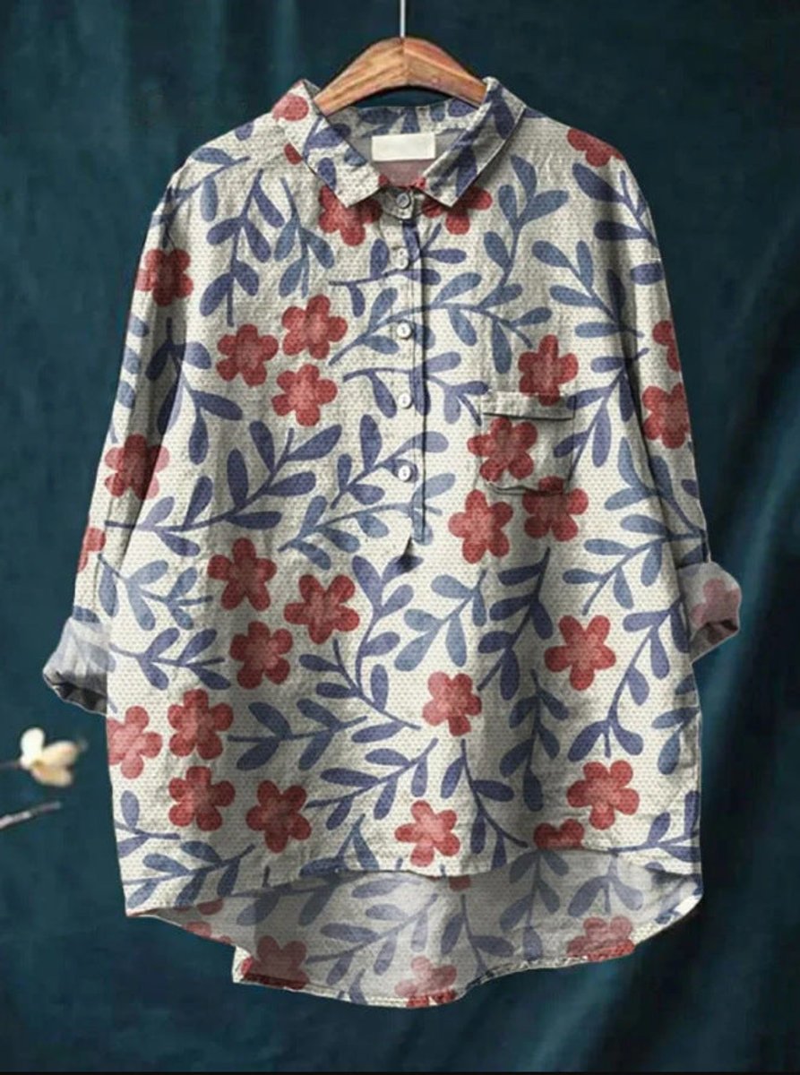 Yara | Dames Vintage Bloemenprint Oversized Linnen Blouse