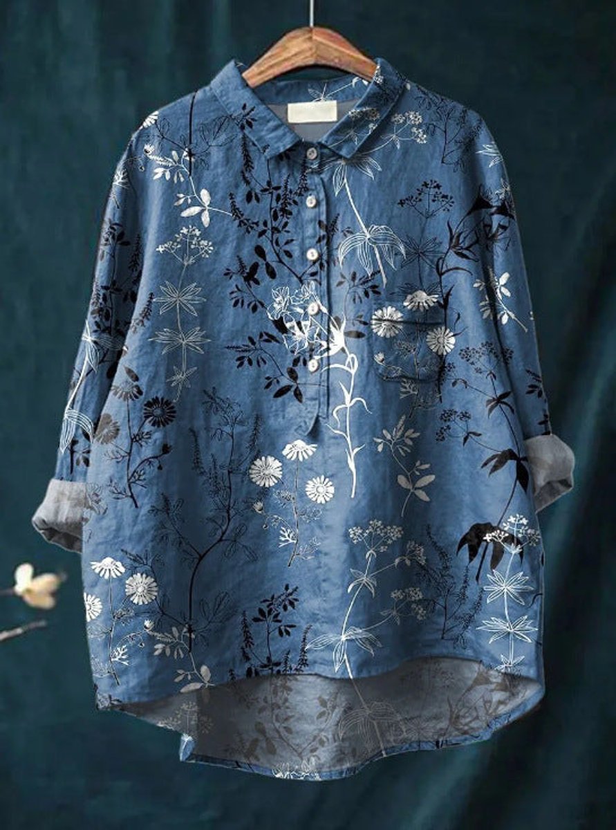 Yara | Dames Vintage Bloemenprint Oversized Linnen Blouse