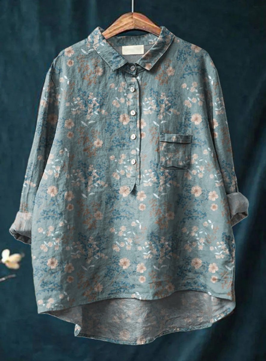 Yara | Dames Vintage Bloemenprint Oversized Linnen Blouse