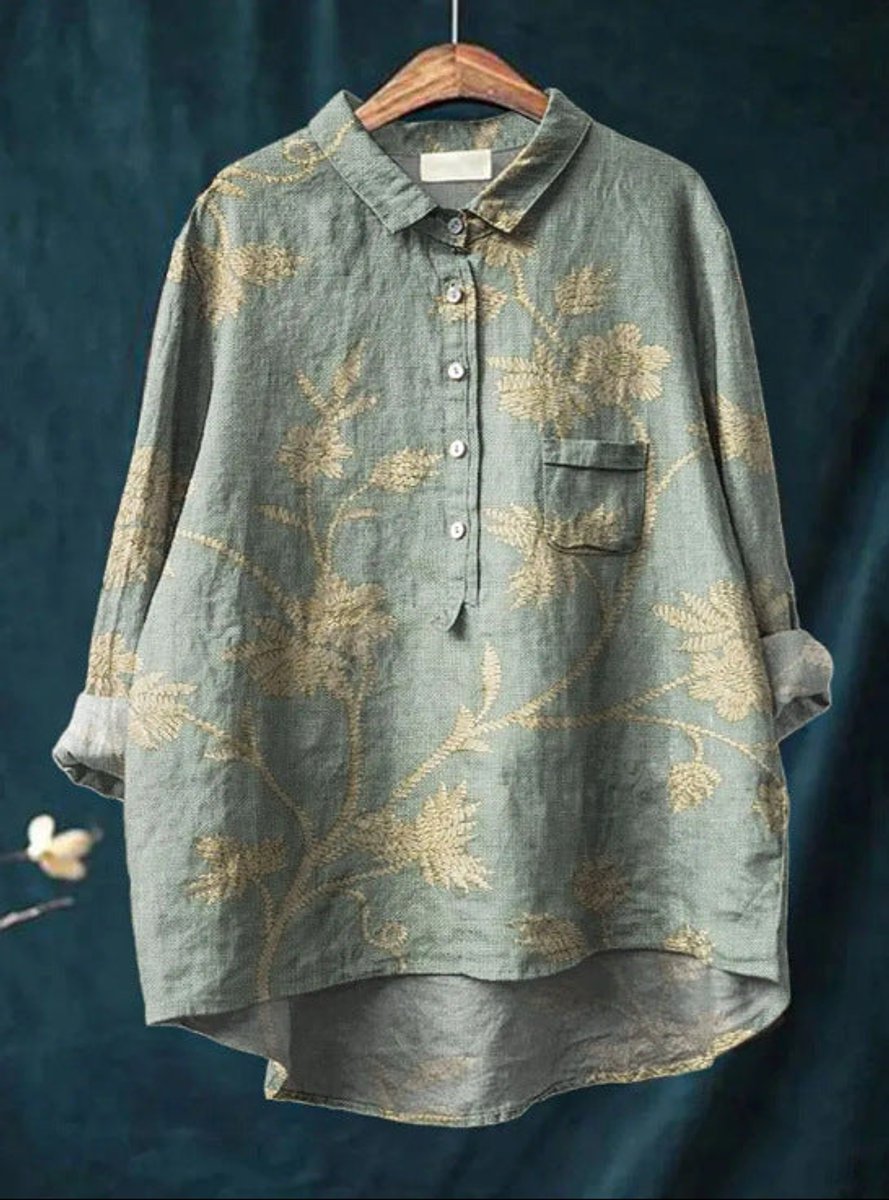 Yara | Dames Vintage Bloemenprint Oversized Linnen Blouse