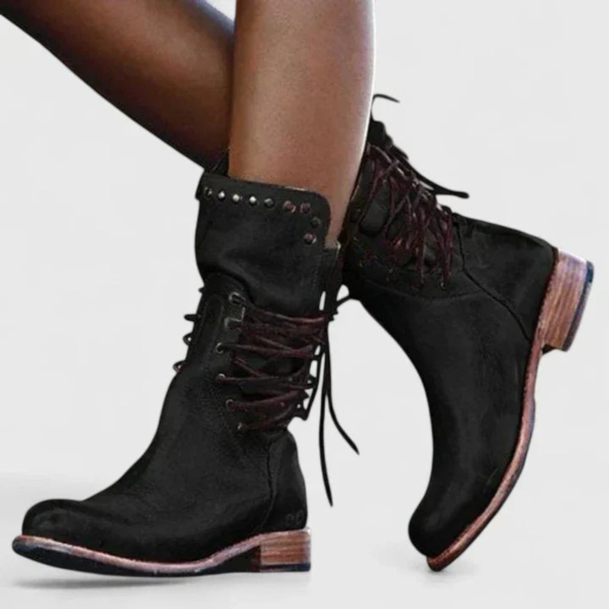 Lisa | Dames Vintage Leren Veterlaars Knee High Boots Blokhak
