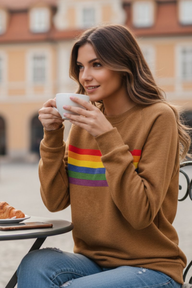 Emma | Dames Vintage Regenbooggestreepte Relaxed-Fit Sweatshirt