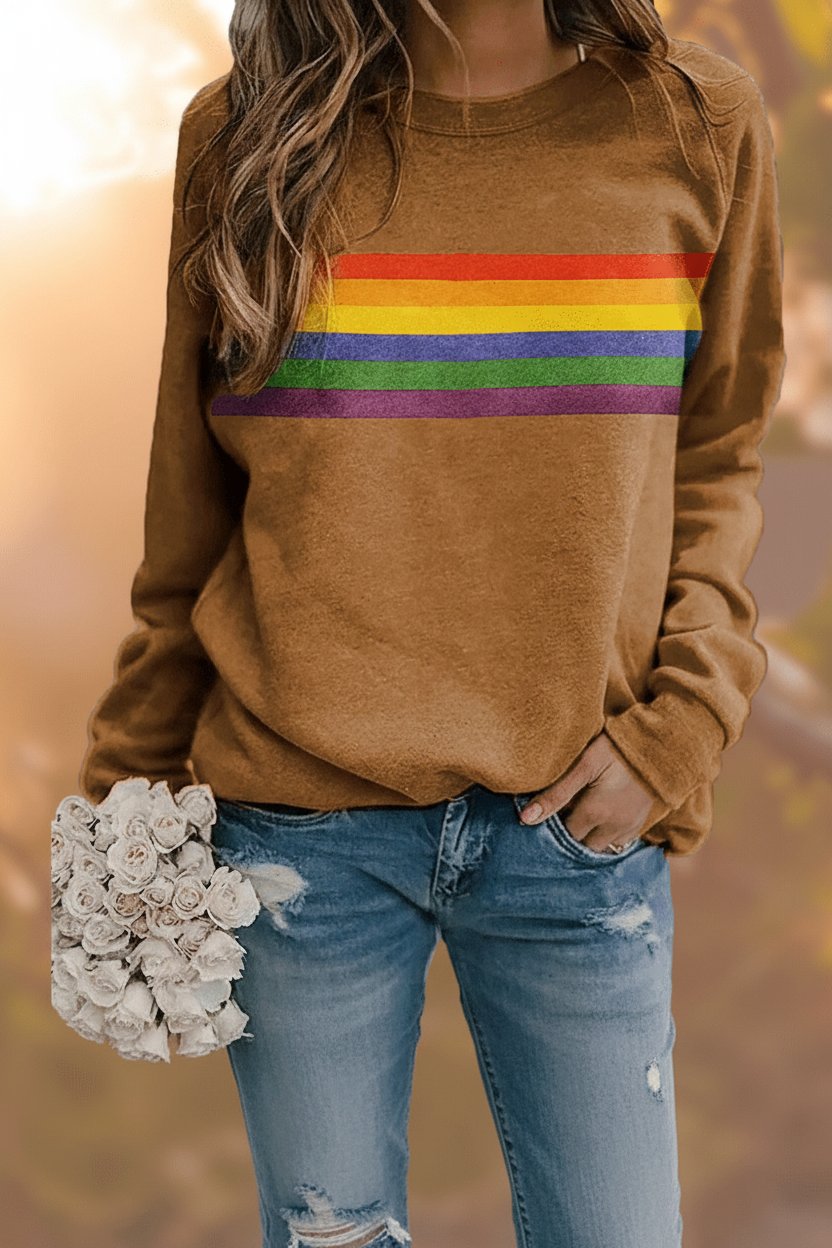 Emma | Dames Vintage Regenbooggestreepte Relaxed-Fit Sweatshirt