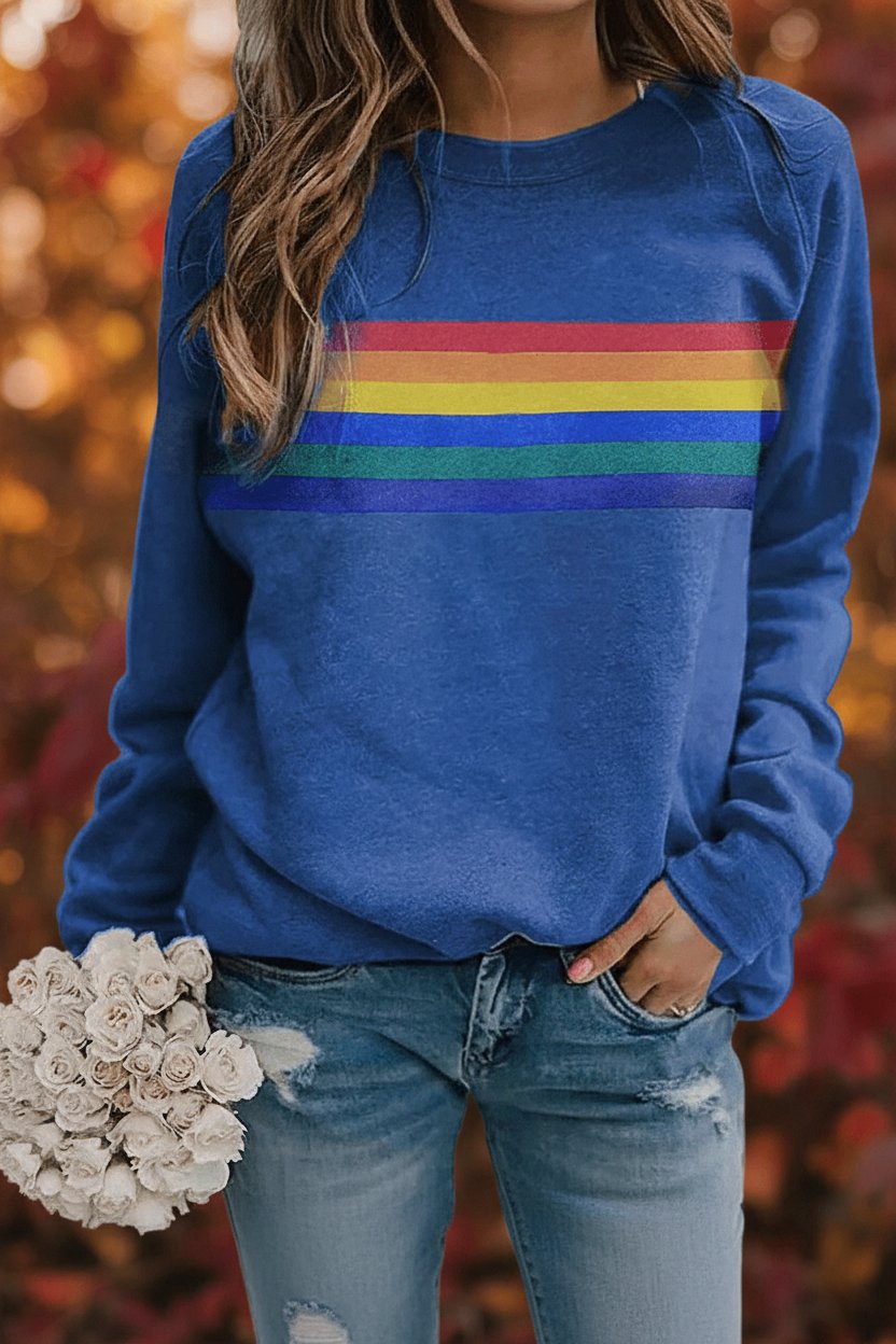 Emma | Dames Vintage Regenbooggestreepte Relaxed-Fit Sweatshirt