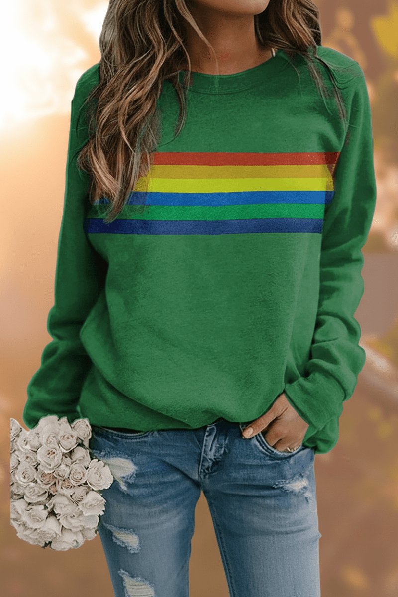 Emma | Dames Vintage Regenbooggestreepte Relaxed-Fit Sweatshirt