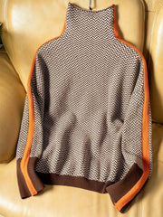 Sara | Dames Visgraat Rolkraag Sweater met Contrasterende Manchetten