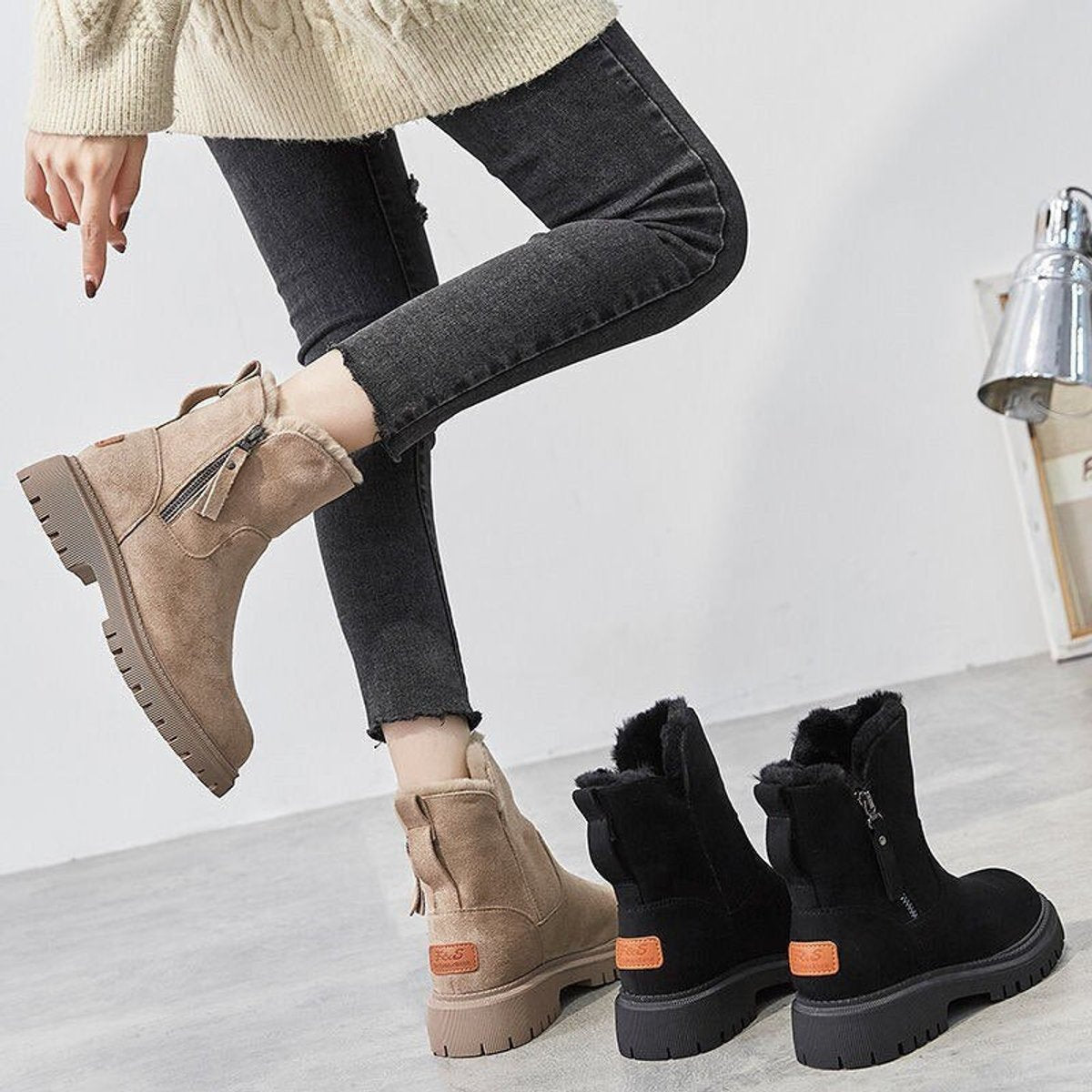 Sara | Dames Warme Gevoerde Suède Slip-On Ankle Boots