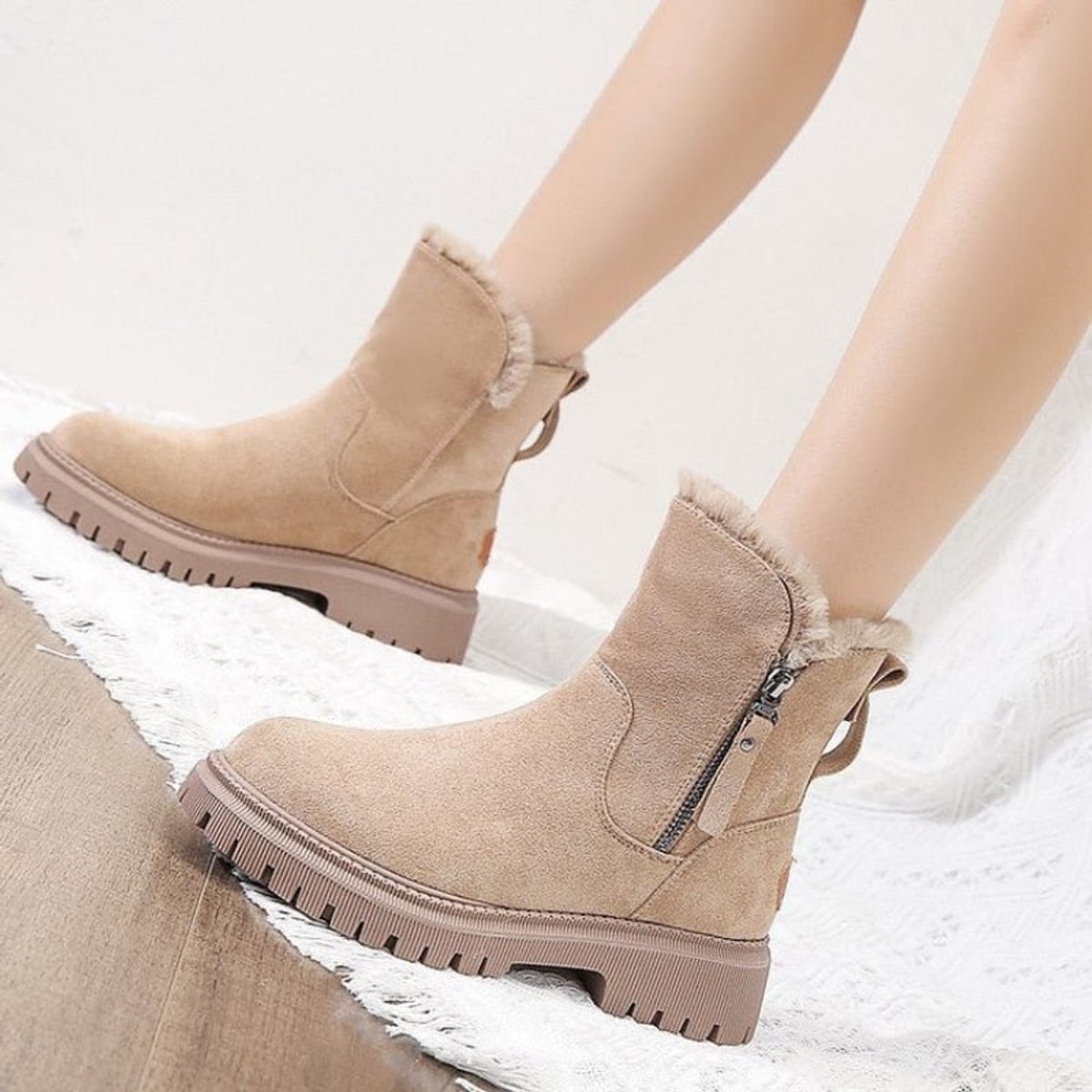 Sara | Dames Warme Gevoerde Suède Slip-On Ankle Boots