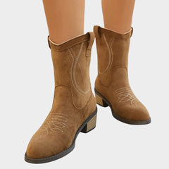 Olivia | Dames Western Suède Ankle Boots met Stikseldetails