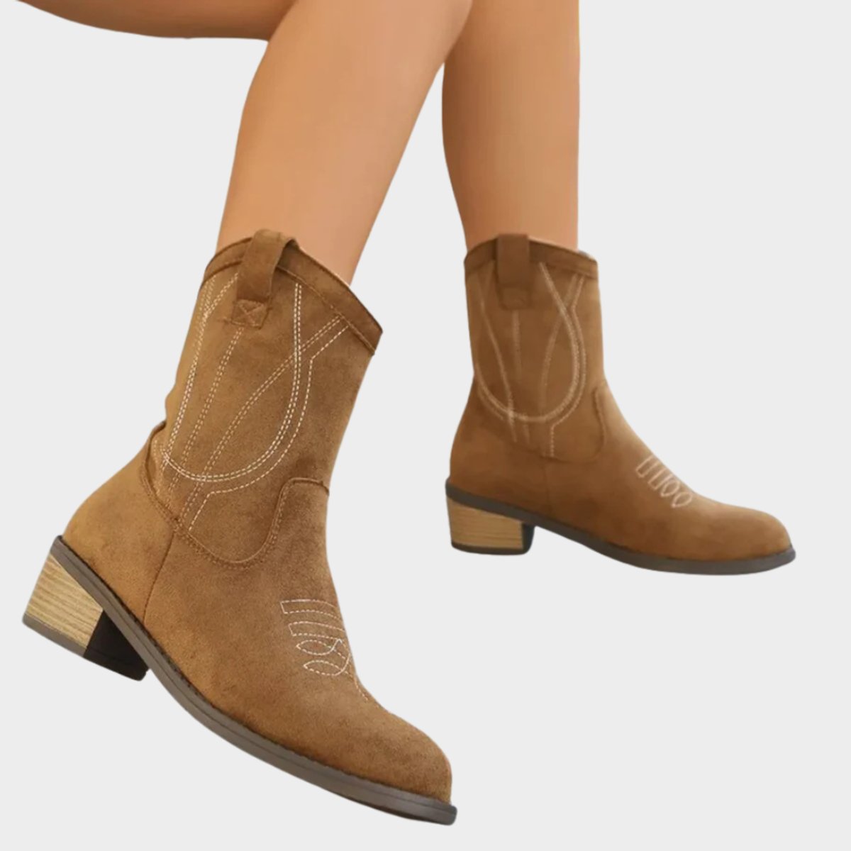 Olivia | Dames Western Suède Ankle Boots met Stikseldetails