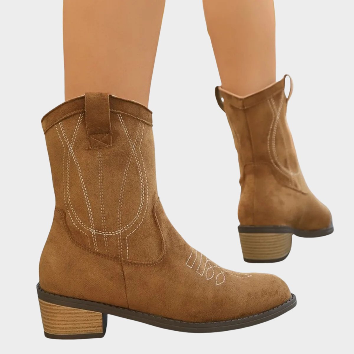 Olivia | Dames Western Suède Ankle Boots met Stikseldetails