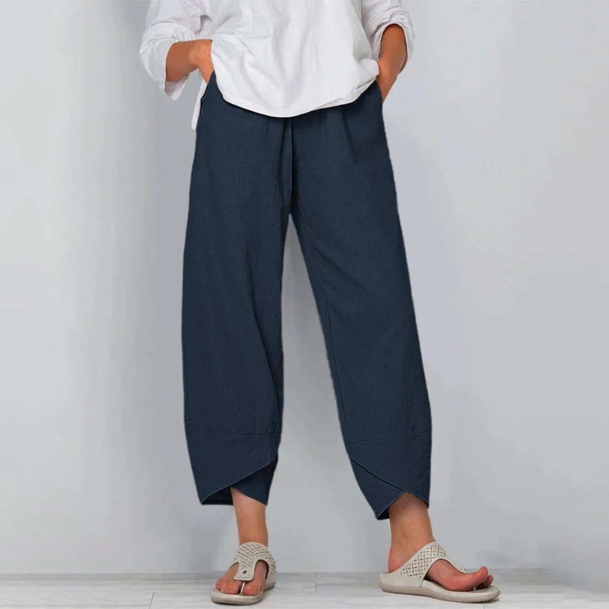 Julia | Dames Wijdvallende Casual Broek Elastische Taille Linnenlook