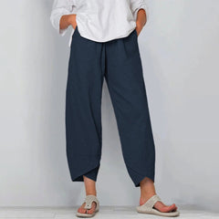 Julia | Dames Wijdvallende Casual Broek Elastische Taille Linnenlook