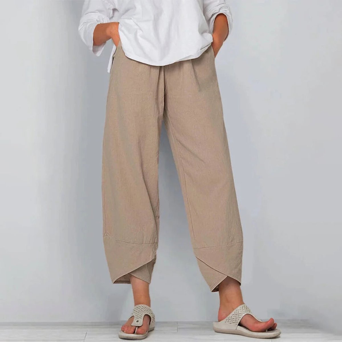 Julia | Dames Wijdvallende Casual Broek Elastische Taille Linnenlook