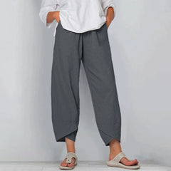 Julia | Dames Wijdvallende Casual Broek Elastische Taille Linnenlook