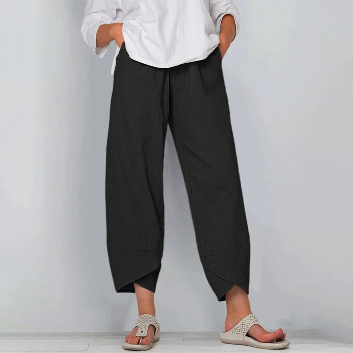Julia | Dames Wijdvallende Casual Broek Elastische Taille Linnenlook