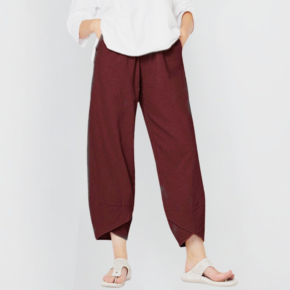Julia | Dames Wijdvallende Casual Broek Elastische Taille Linnenlook