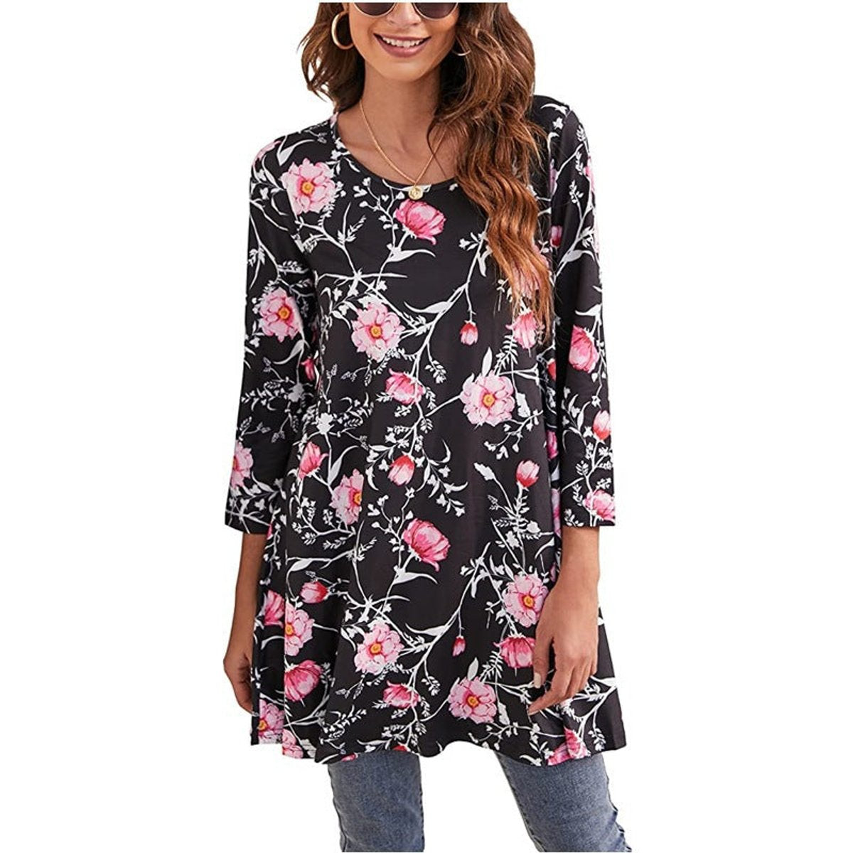 Mila | Dames Wijdvallende Mandalaprint Tunic met Driekwart Mouwen