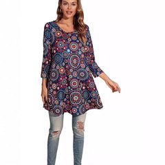 Mila | Dames Wijdvallende Mandalaprint Tunic met Driekwart Mouwen