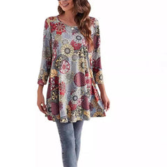 Mila | Dames Wijdvallende Mandalaprint Tunic met Driekwart Mouwen