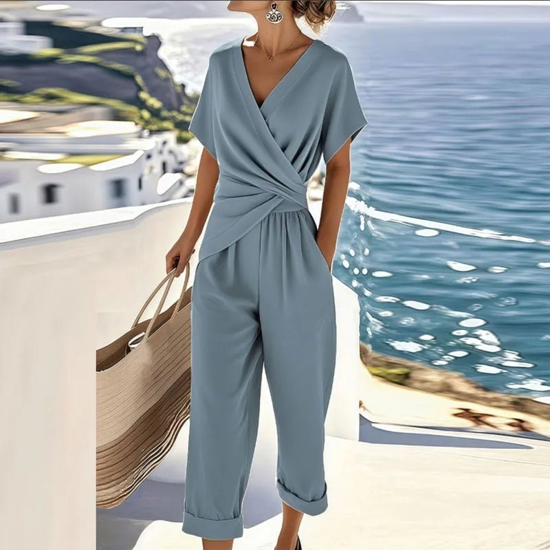 Sanne | Dames Wikkel V-hals Korte Mouw Relaxed-Fit Jumpsuit