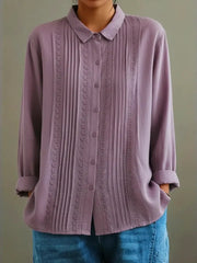 Yara | Dames Witte Kant-Geplooide Knoopsluiting Lange Mouw Blouse