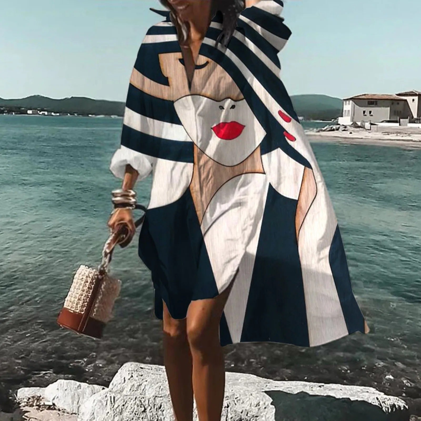 Emily | Women Casual Printed Shirt Midi Dress