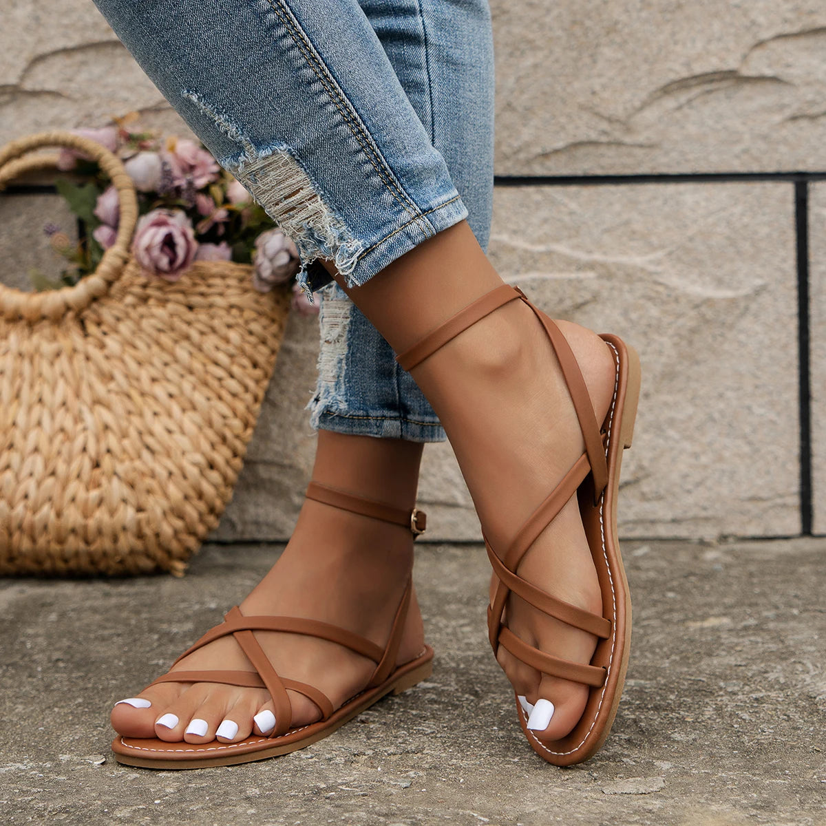 Phoebe | Dames Enkelband Platte Sandalen