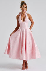 Phoebe | Dames Bruiloft Gasten Halter Midi Jurk