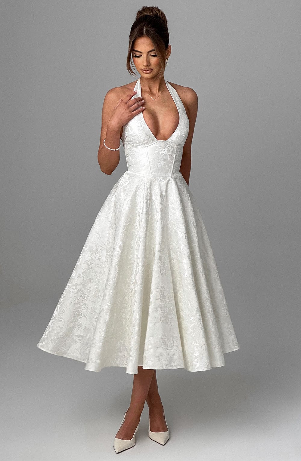 Phoebe | Dames Bruiloft Gasten Halter Midi Jurk