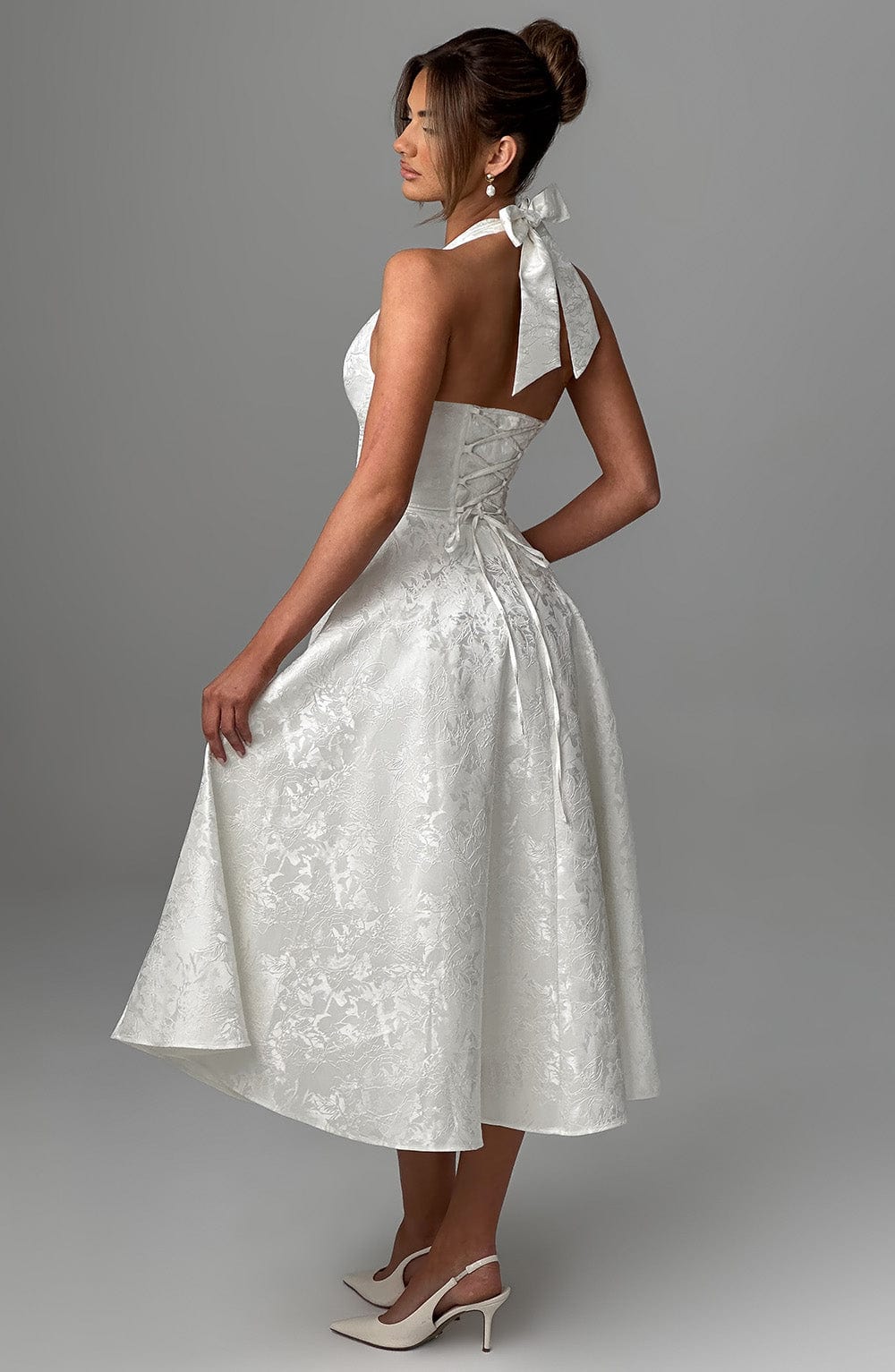 Phoebe | Dames Bruiloft Gasten Halter Midi Jurk
