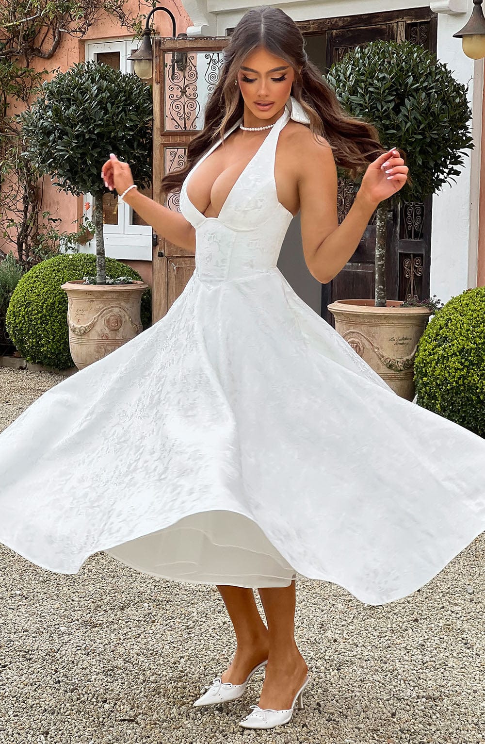 Phoebe | Dames Bruiloft Gasten Halter Midi Jurk