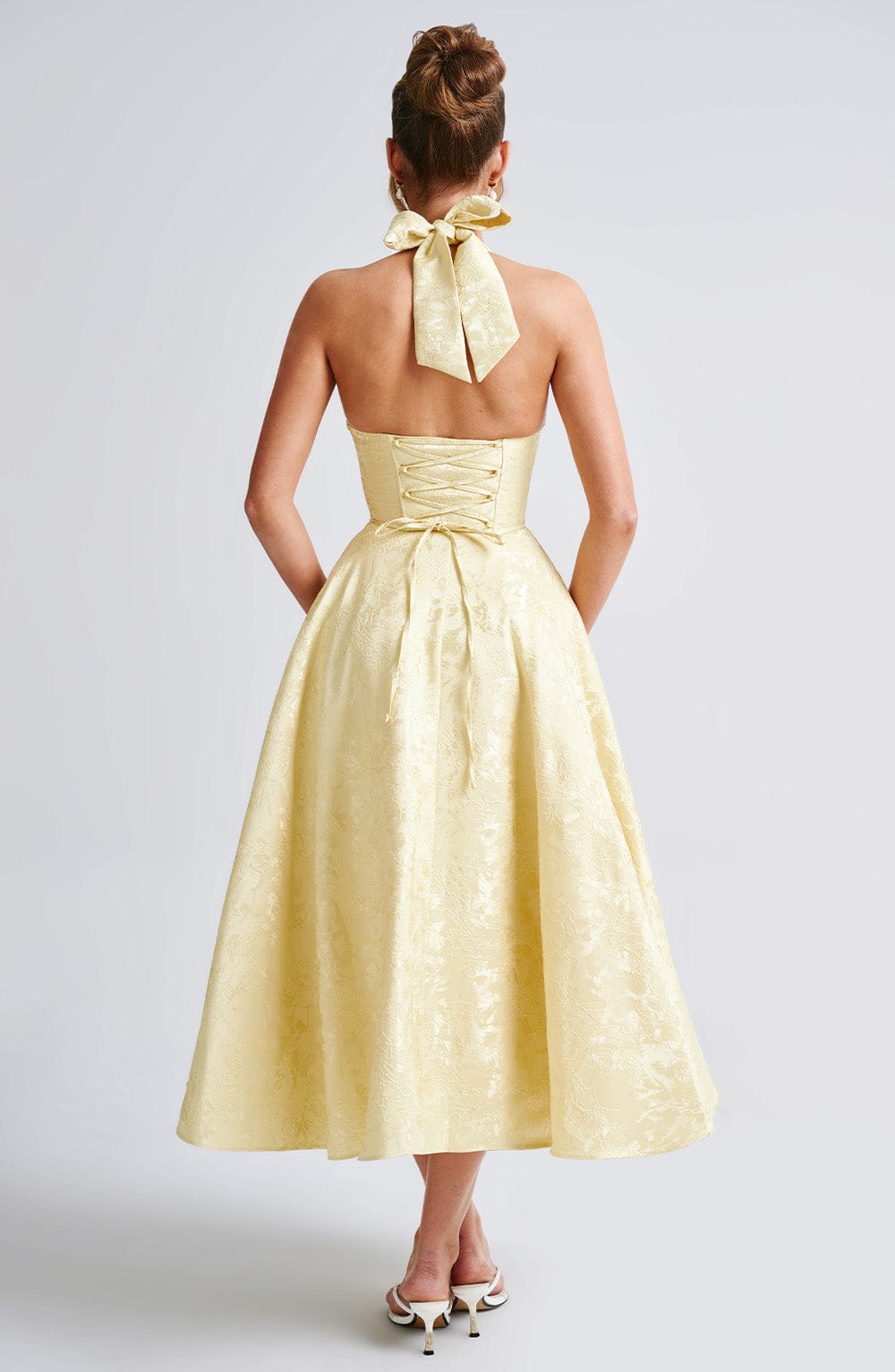 Phoebe | Dames Bruiloft Gasten Halter Midi Jurk