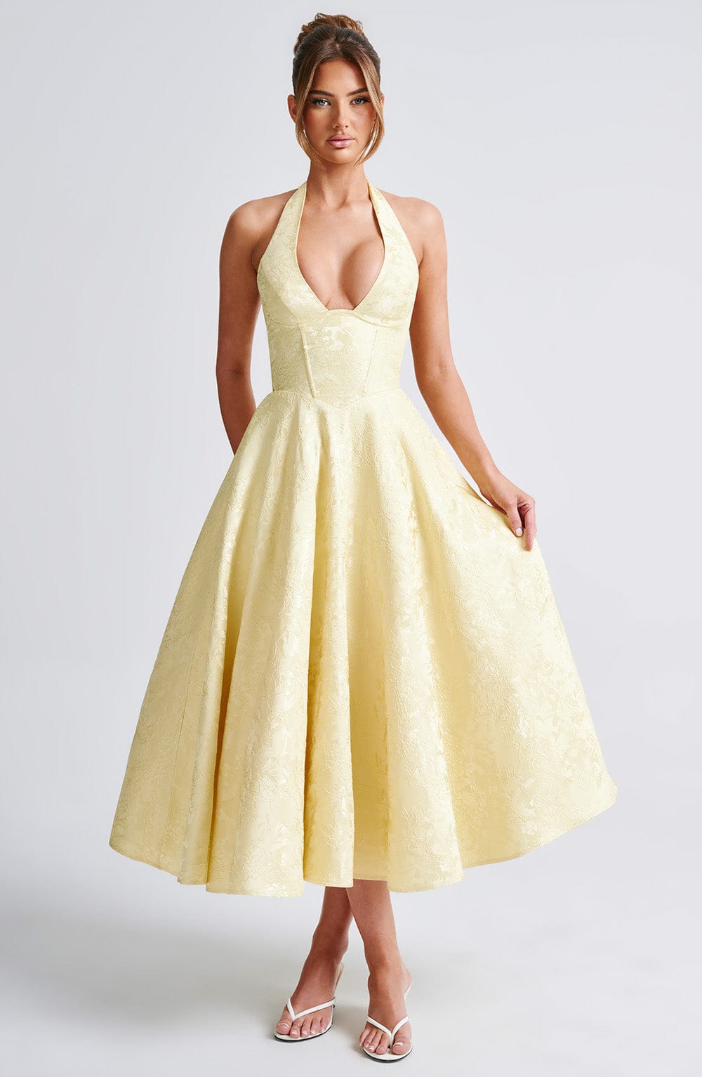 Phoebe | Dames Bruiloft Gasten Halter Midi Jurk