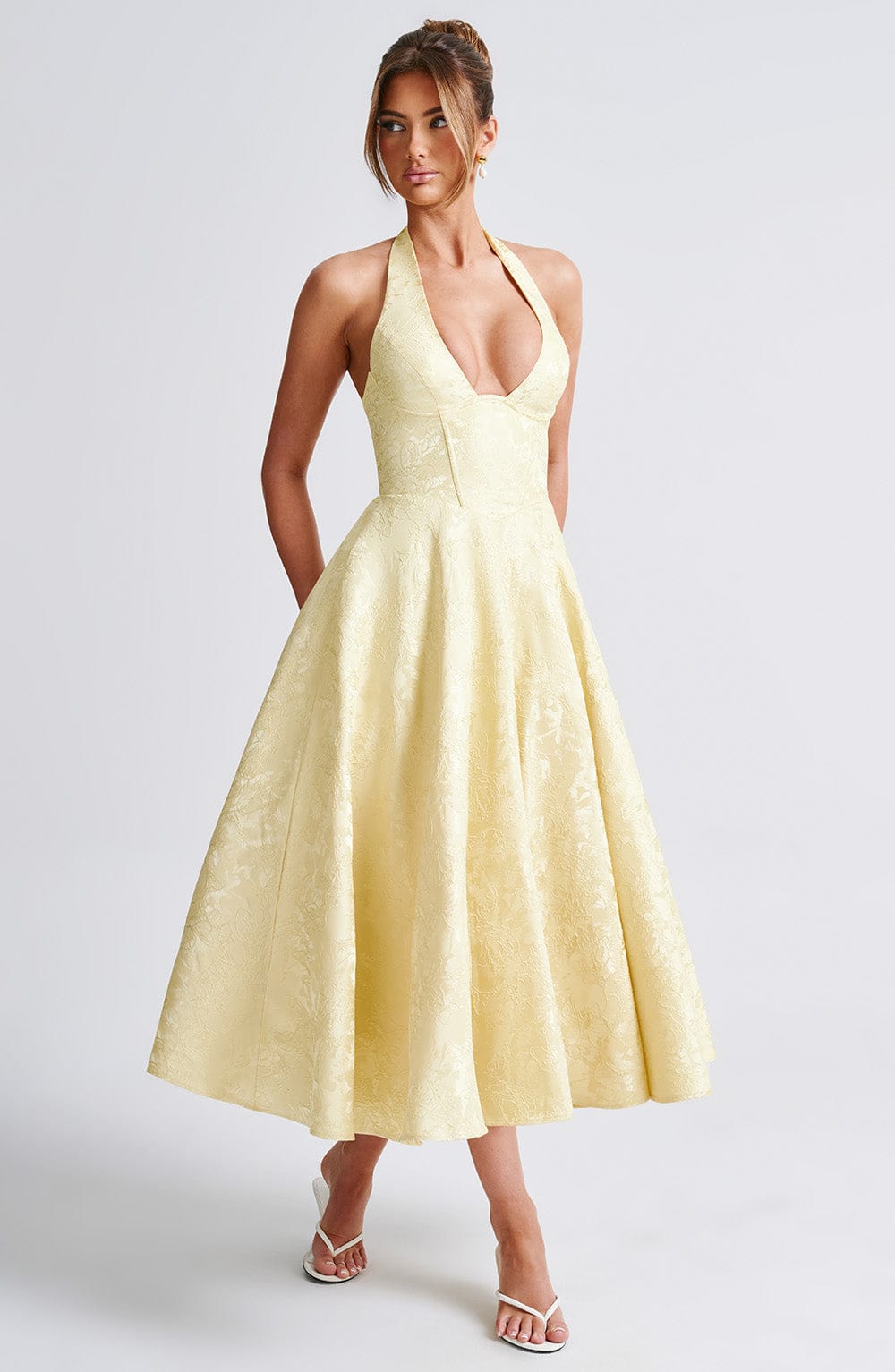 Phoebe | Dames Bruiloft Gasten Halter Midi Jurk