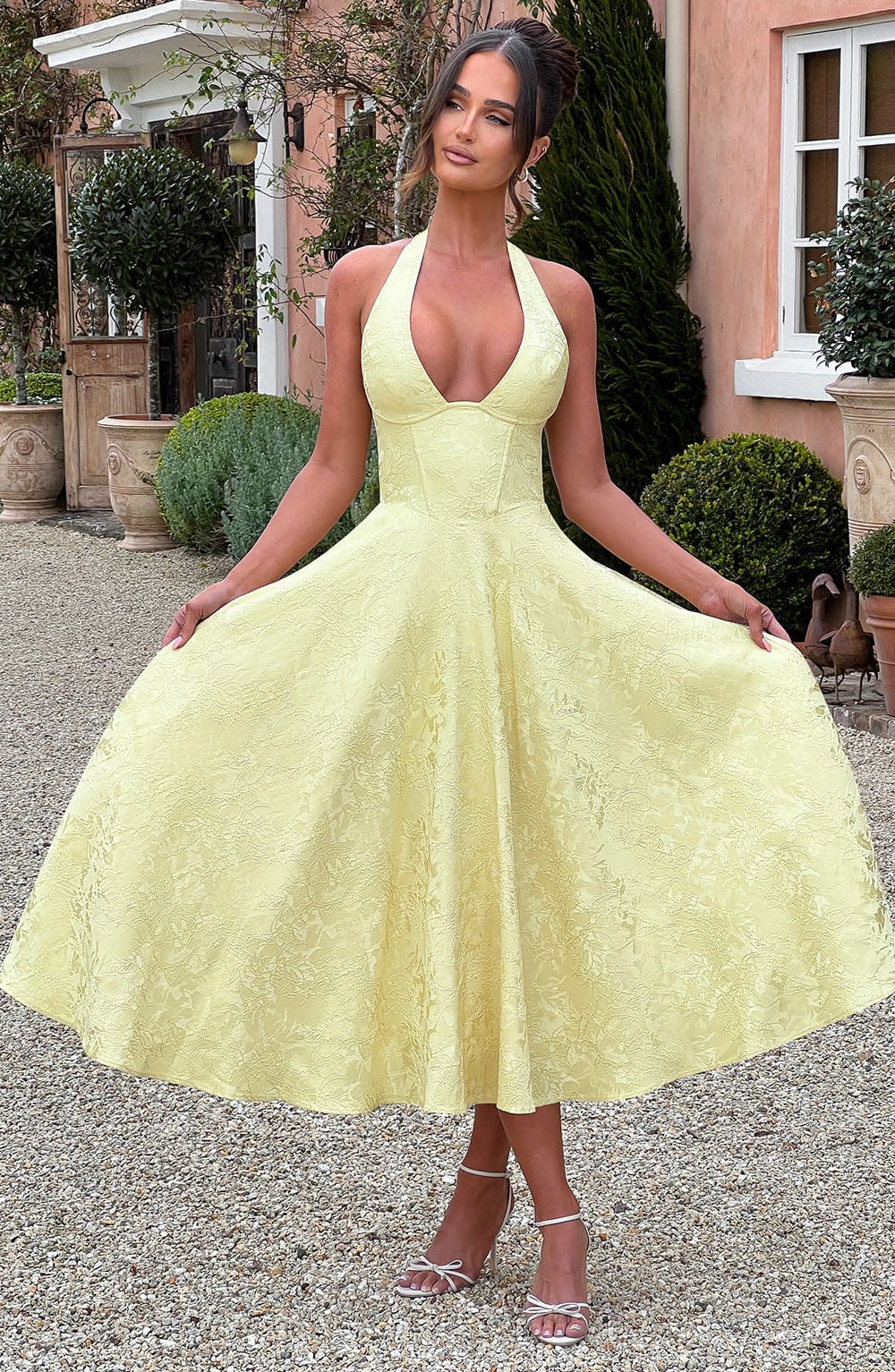 Phoebe | Dames Bruiloft Gasten Halter Midi Jurk